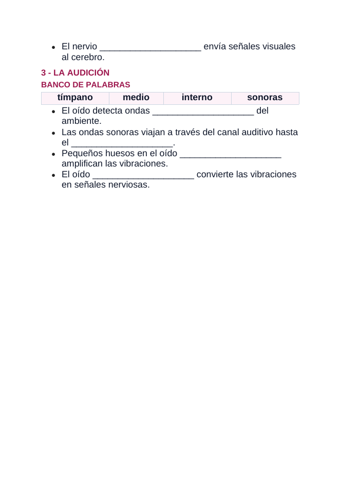 The Sensory Systems Spanish Guided Notes sample page