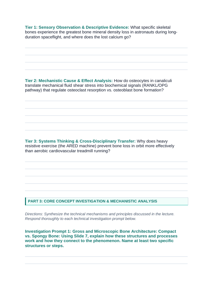 The Skeletal System Phenomena-Based Lesson: Melting Skeletons in Orbit: How Weightlessness Dissolves 1% of Astronaut Bone Mass per Month Student Response Sheet sample page