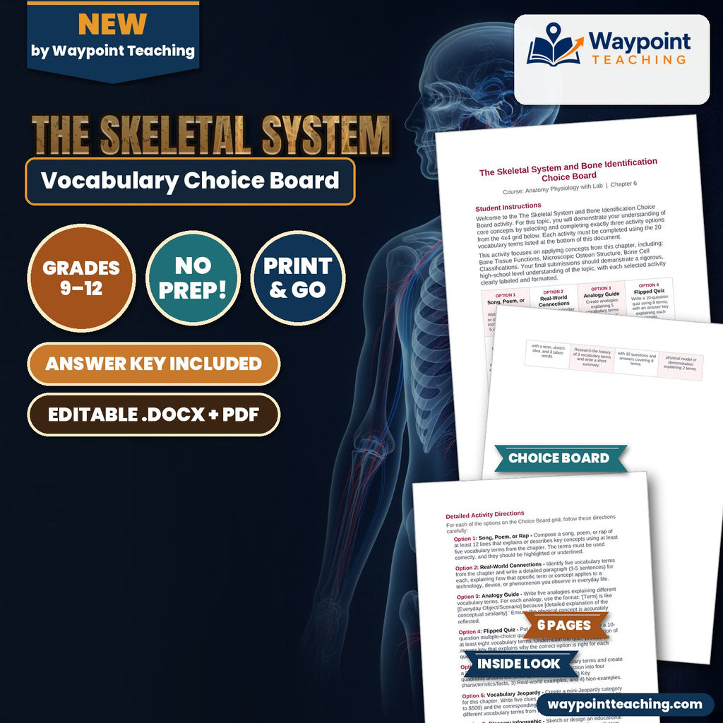 The Skeletal System Vocabulary Choice Board cover