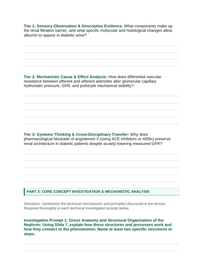 The Urinary System Phenomena-Based Lesson: Glomerular Breakdown: Diabetic Hyperfiltration and Podocyte Slit Effacement Student Response Sheet sample page