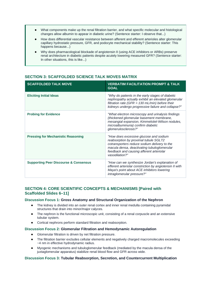 The Urinary System Scaffolded Phenomena-Based Lesson: Glomerular Breakdown: Diabetic Hyperfiltration and Podocyte Slit Effacement Teacher Discussion Guide sample page
