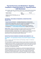 Thyroid Hormone and Metabolism: Negative Feedback in Hyperthyroidism vs. Hypothyroidism CER Phenomena Worksheet sample page