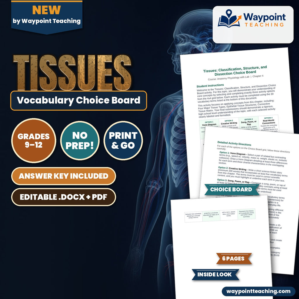 Tissues: Types, Structure, & Function Vocabulary Choice Board cover