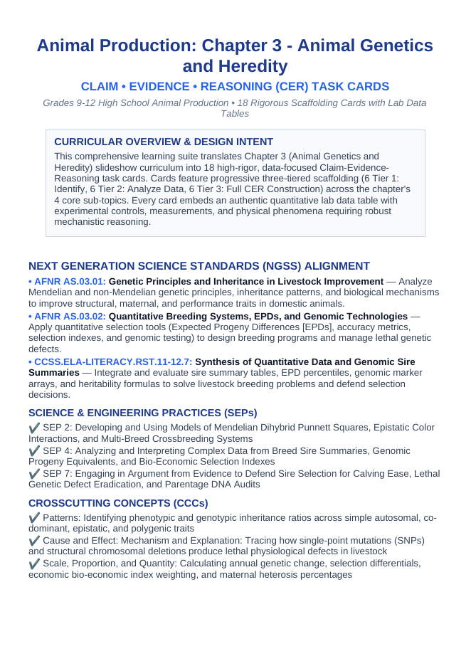 Animal Genetics & Heredity CER Task Cards sample page