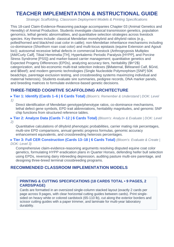Animal Genetics & Heredity CER Task Cards sample page