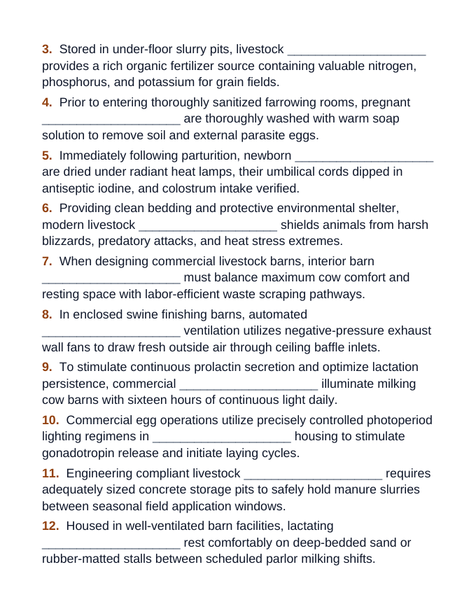Animal Husbandry Practices Fill-in-the-Blank Vocabulary Worksheet sample page