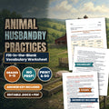 Animal Husbandry Practices Fill-in-the-Blank Vocabulary Worksheet cover