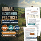 Animal Husbandry Practices Fill-in-the-Blank Vocabulary Worksheet cover