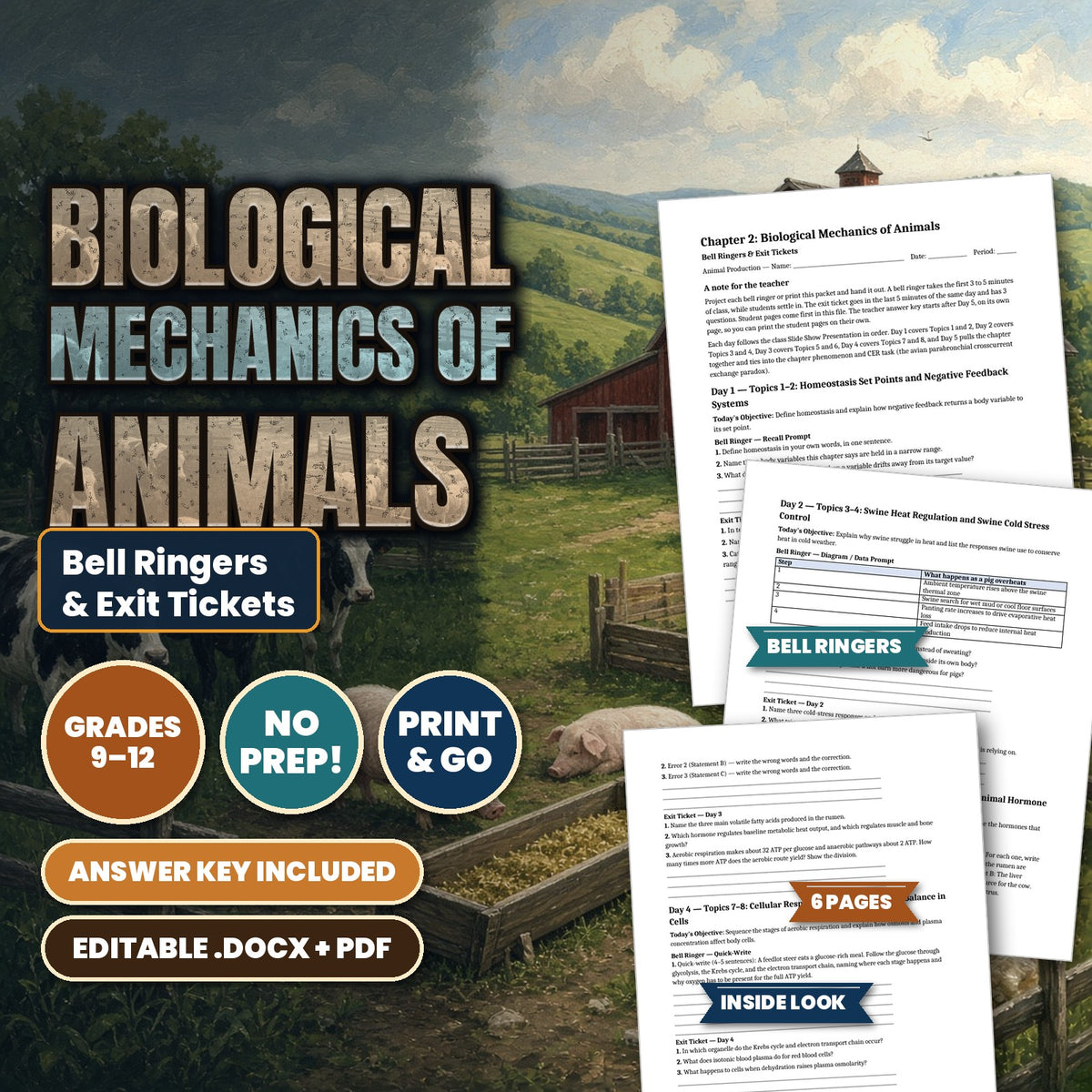 Biological Mechanics of Animals Bell Ringers & Exit Tickets cover