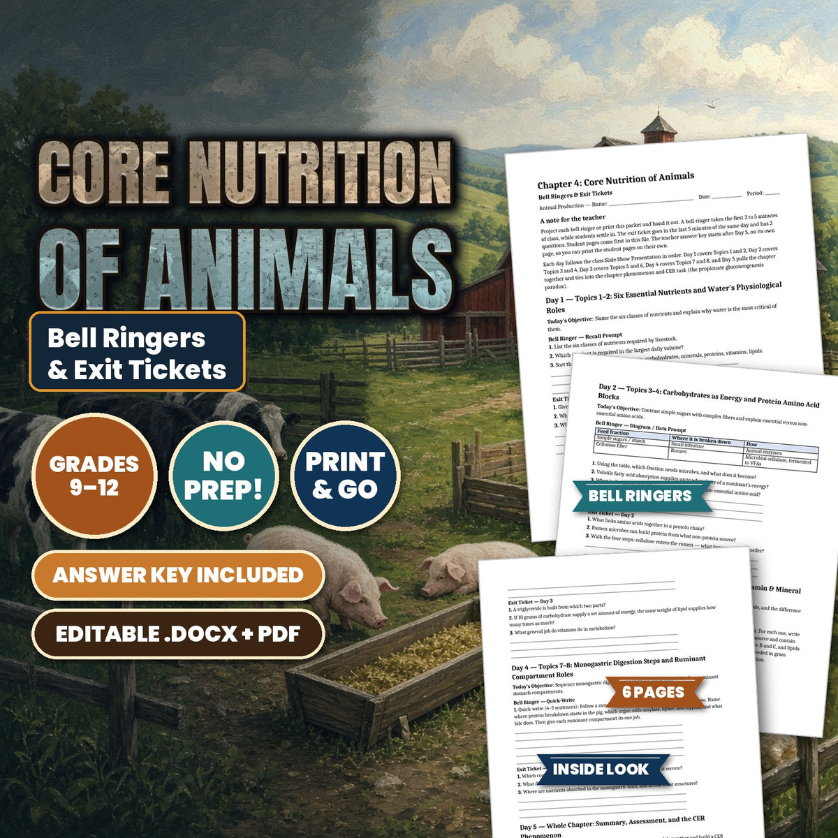 Core Nutrition of Animals Bell Ringers & Exit Tickets cover