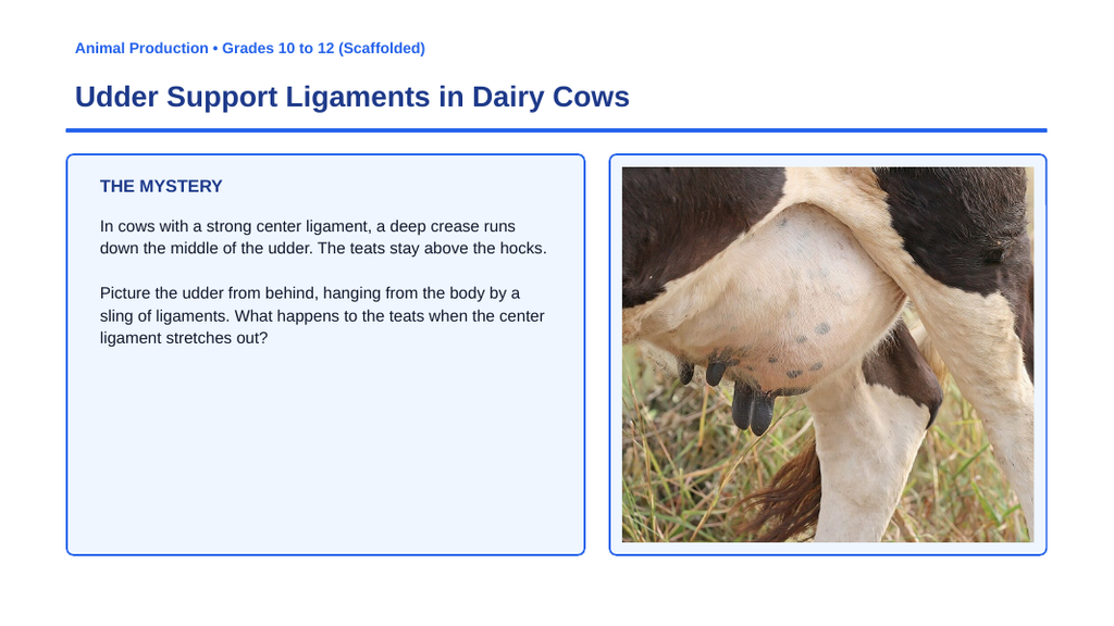 Dairy Cattle Classification & Evaluation Scaffolded Phenomena-Based Lesson: Udder Support Ligaments in Dairy Cows Presentation sample page