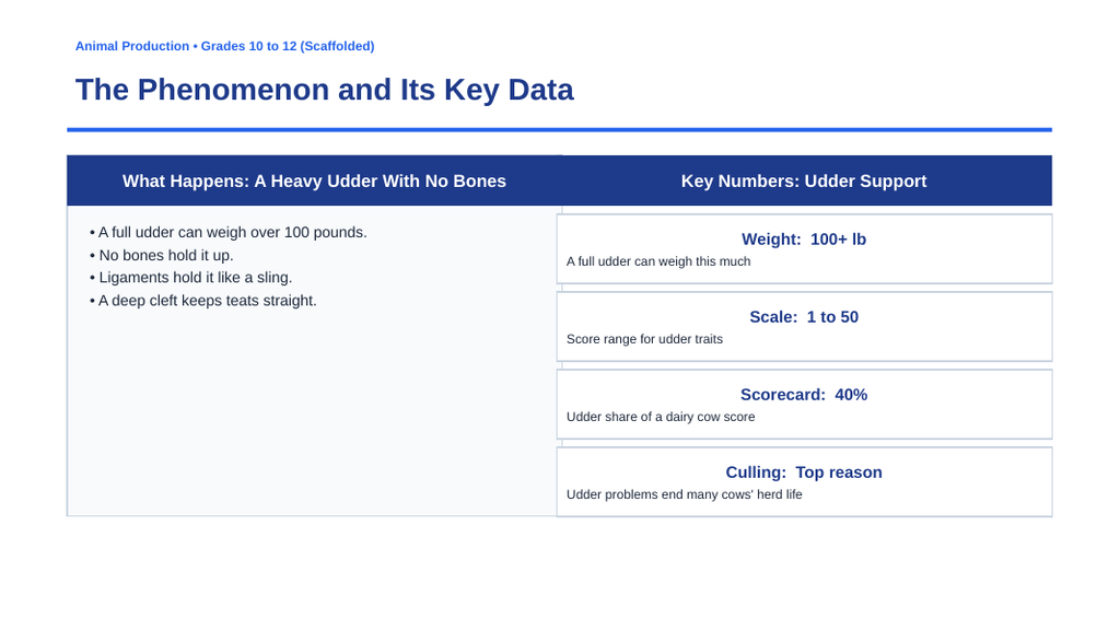 Dairy Cattle Classification & Evaluation Scaffolded Phenomena-Based Lesson: Udder Support Ligaments in Dairy Cows Presentation sample page
