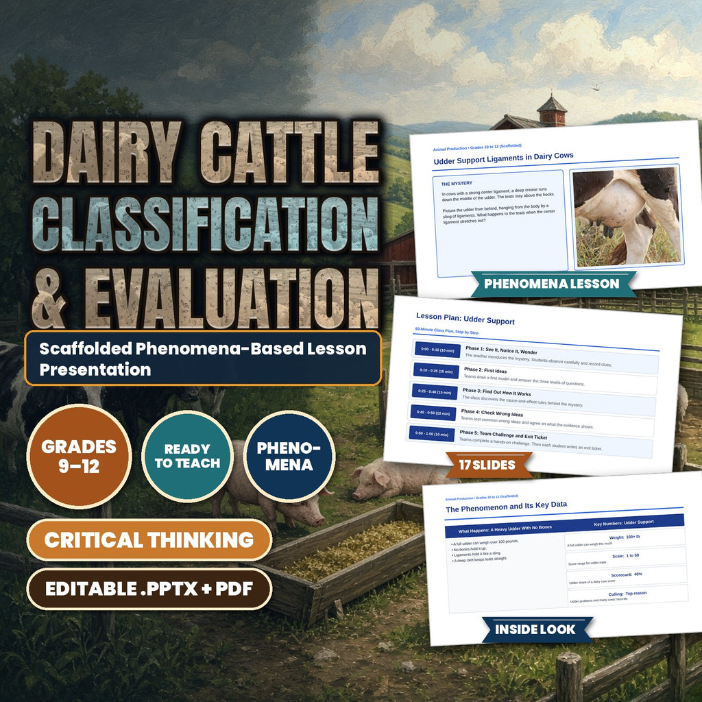 Dairy Cattle Classification & Evaluation Scaffolded Phenomena-Based Lesson: Udder Support Ligaments in Dairy Cows Presentation cover