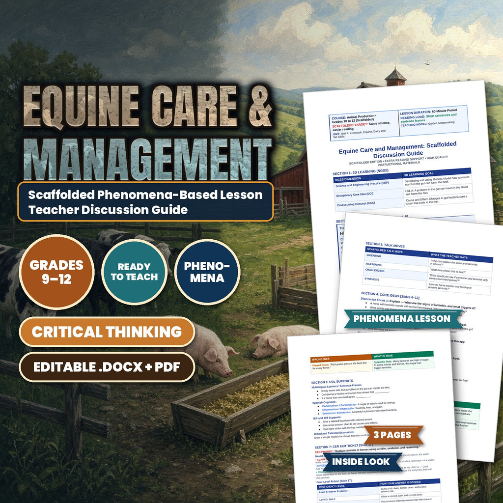 Equine Care & Management Scaffolded Phenomena-Based Lesson: Hindgut Overload and Laminitis in Horses Teacher Discussion Guide cover