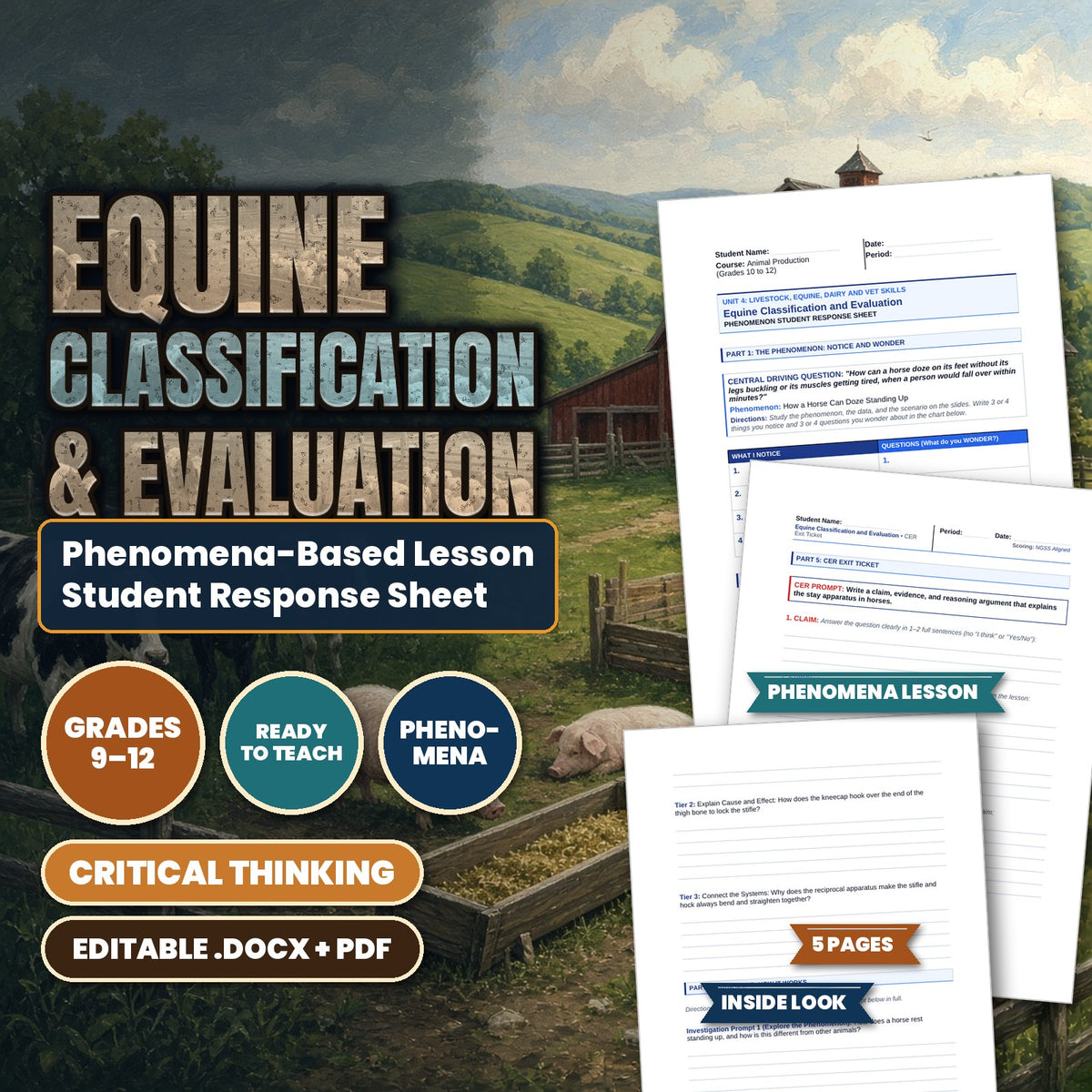 Equine Classification & Evaluation Phenomena-Based Lesson: How a Horse Can Doze Standing Up Student Response Sheet cover
