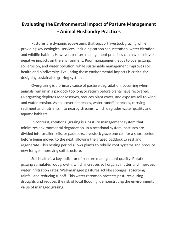 Evaluating the Environmental Impact of Pasture Management Reading Worksheet sample page