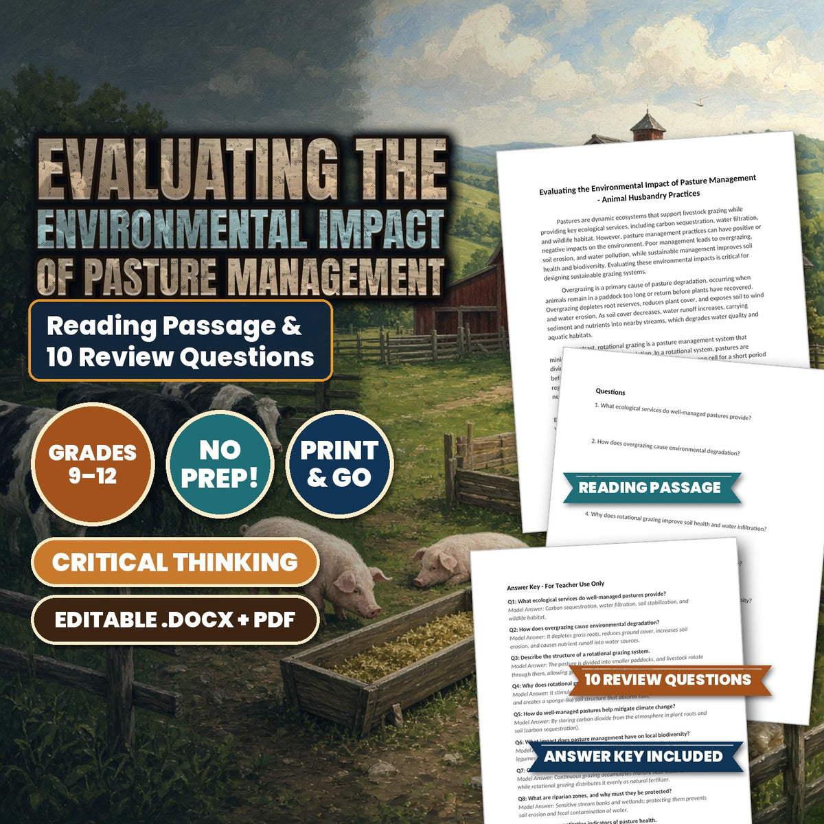 Evaluating the Environmental Impact of Pasture Management Reading Worksheet cover