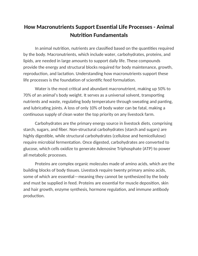 How Macronutrients Support Essential Life Processes Reading Worksheet sample page