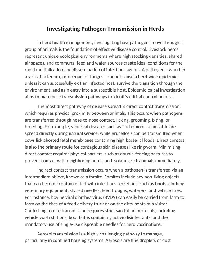 Investigating Pathogen Transmission in Herds Reading Worksheet sample page