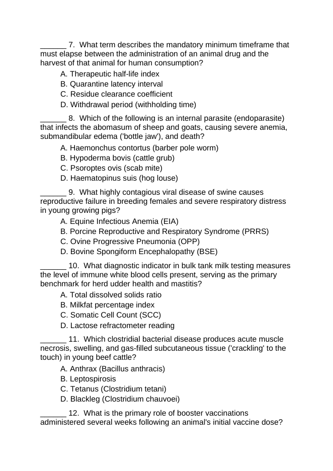 Proactive Animal Wellness and Protection Lesson Quiz sample page