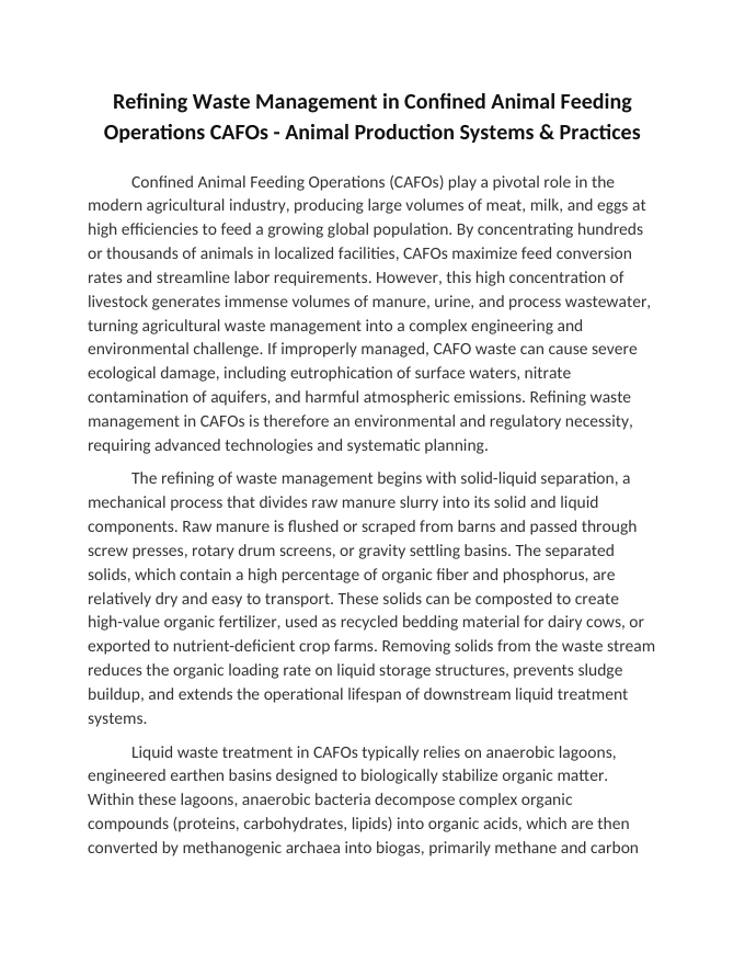 Refining Waste Management in Confined Animal Feeding Operations CAFOs Reading Worksheet sample page