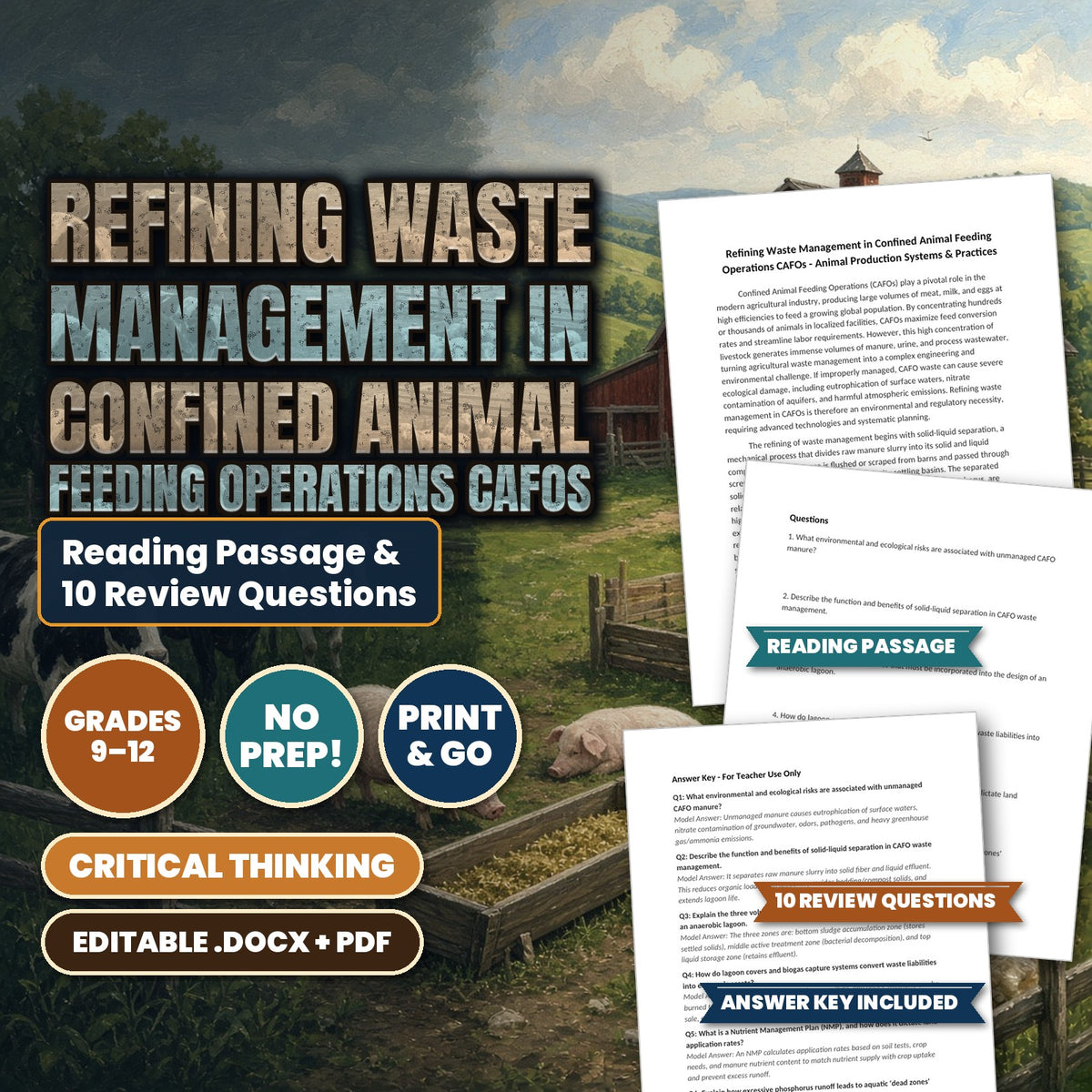 Refining Waste Management in Confined Animal Feeding Operations CAFOs Reading Worksheet cover