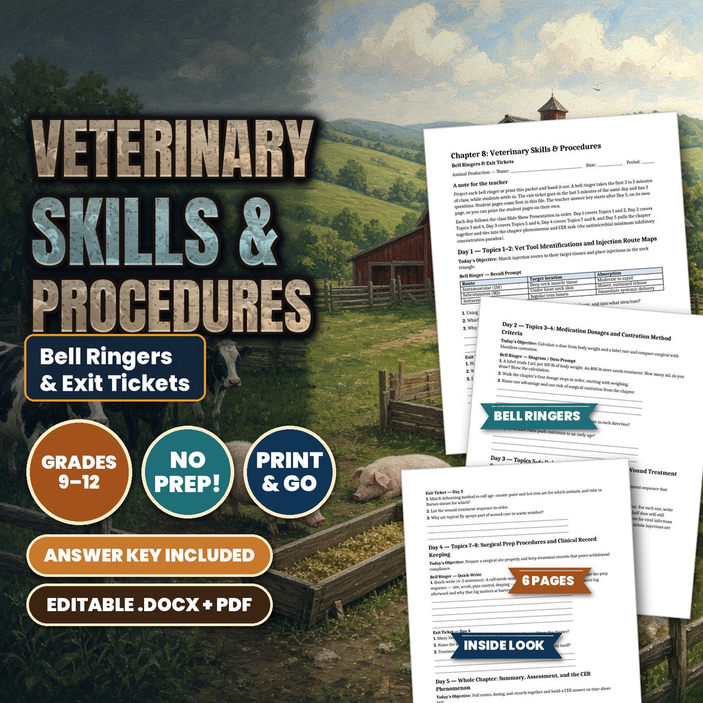 Veterinary Skills & Procedures Bell Ringers & Exit Tickets cover