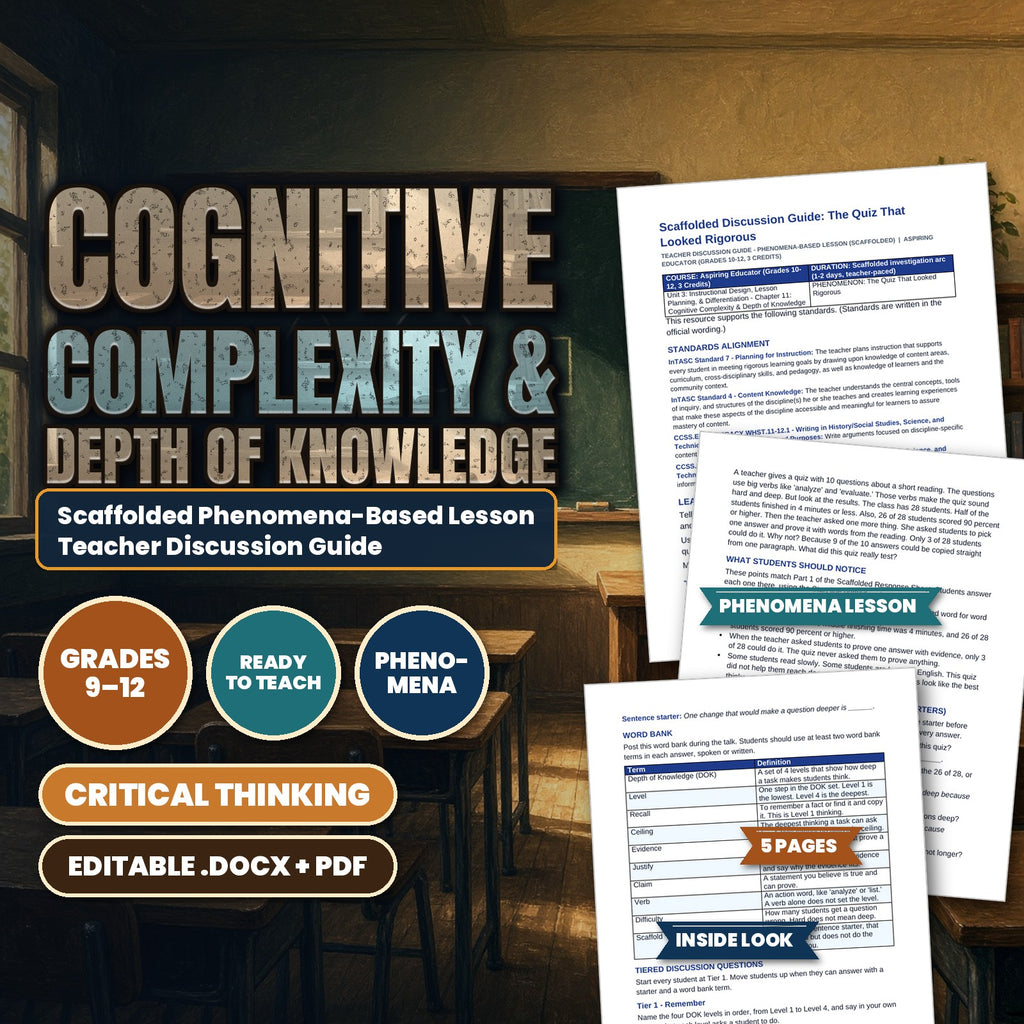 Cognitive Complexity & Depth of Knowledge Scaffolded Phenomena-Based Lesson: The Quiz That Looked Rigorous Teacher Discussion Guide cover