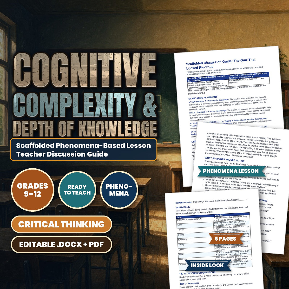 Cognitive Complexity & Depth of Knowledge Scaffolded Phenomena-Based Lesson: The Quiz That Looked Rigorous Teacher Discussion Guide cover