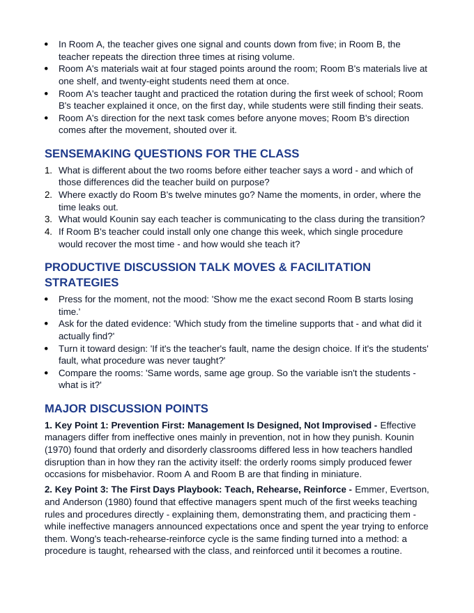 Proactive Classroom Routines & Transitions Phenomena-Based Lesson: The Twelve-Minute Transition Teacher Discussion Guide sample page