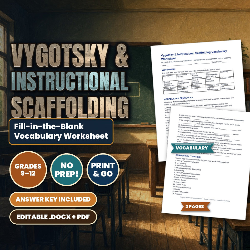 Vygotsky & Instructional Scaffolding Fill-in-the-Blank Vocabulary Worksheet cover