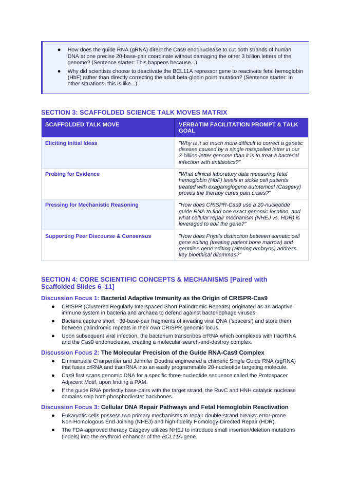 Applied Biology Scaffolded Phenomena-Based Lesson: CRISPR Sickle Cell Gene Editing Teacher Discussion Guide sample page
