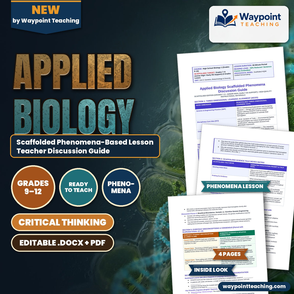 Applied Biology Scaffolded Phenomena-Based Lesson: CRISPR Sickle Cell Gene Editing Teacher Discussion Guide cover