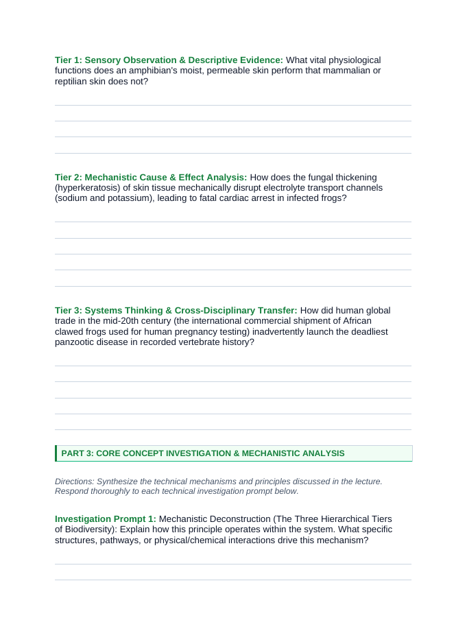 Biodiversity Phenomena-Based Lesson: Chytrid Amphibian Dieoff Student Response Sheet sample page