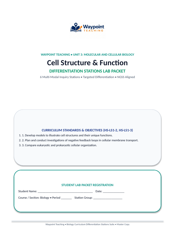 Cell Structure & Function Differentiation Stations sample page
