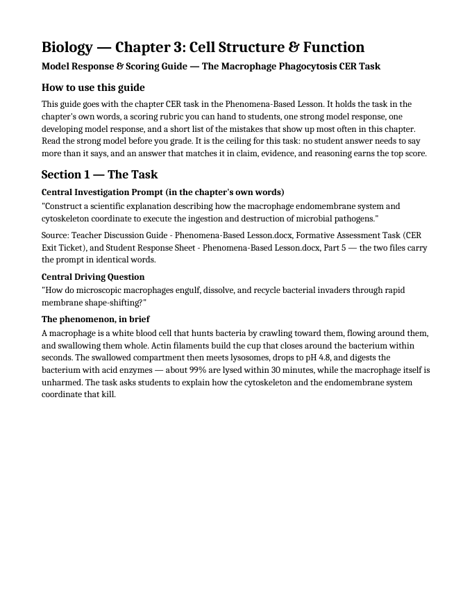Cell Structure & Function Model Response & Scoring Guide sample page