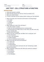Cell Structure & Function Unit Test sample page