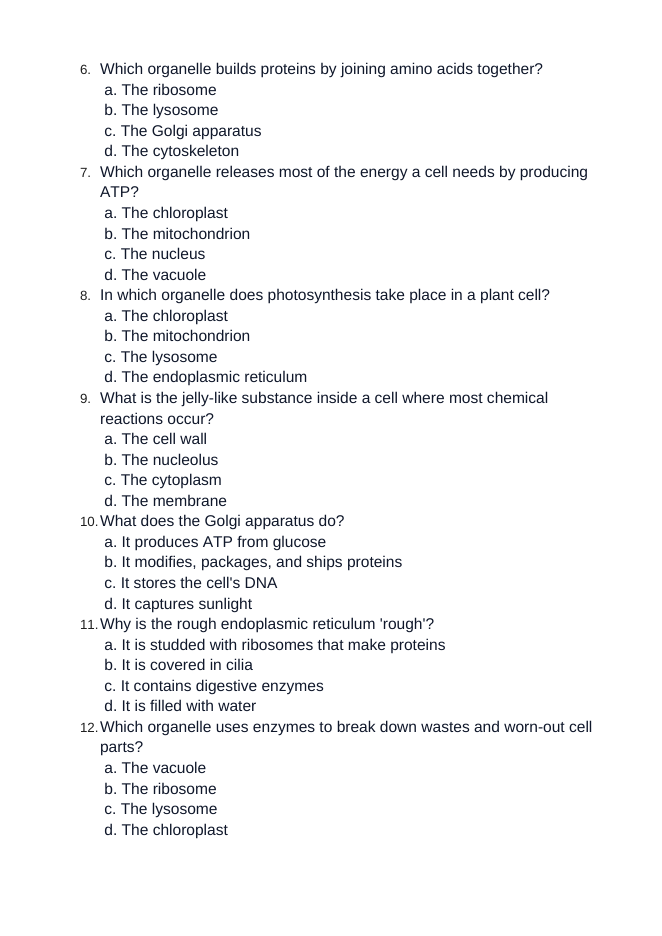 Cell Structure & Function Unit Test sample page