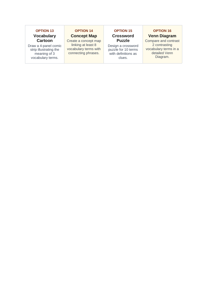Cell Structure & Function Vocabulary Choice Board sample page