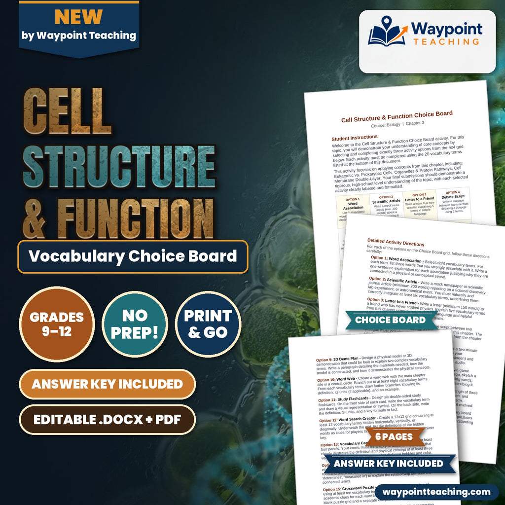 Cell Structure & Function Vocabulary Choice Board cover