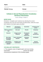 Cellular & Sexual Reproduction Fill-in-the-Blank Vocabulary Worksheet sample page