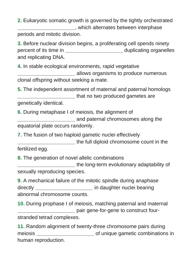 Cellular & Sexual Reproduction Fill-in-the-Blank Vocabulary Worksheet sample page
