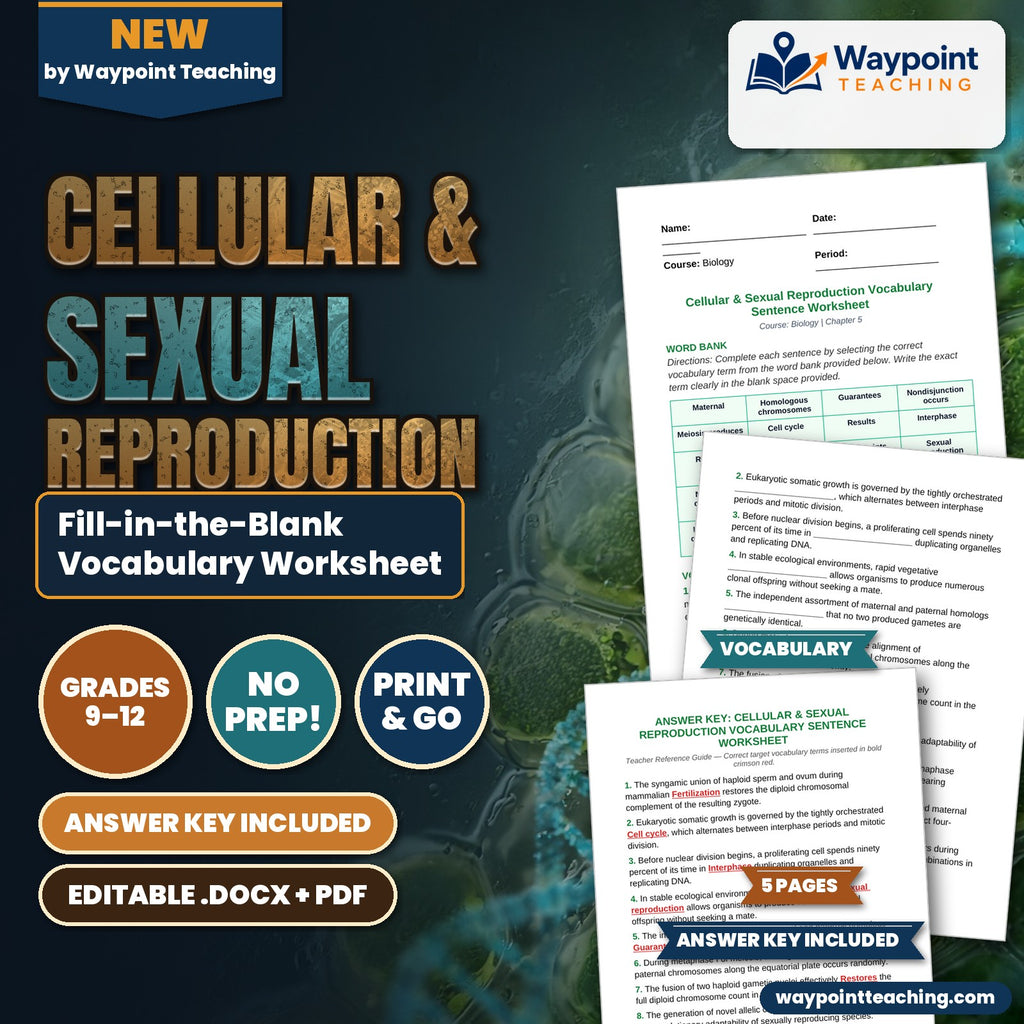 Cellular & Sexual Reproduction Fill-in-the-Blank Vocabulary Worksheet cover