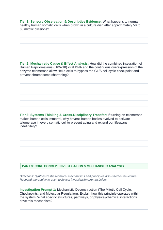 Cellular & Sexual Reproduction Phenomena-Based Lesson: HeLa Immortal Cell Line Student Response Sheet sample page