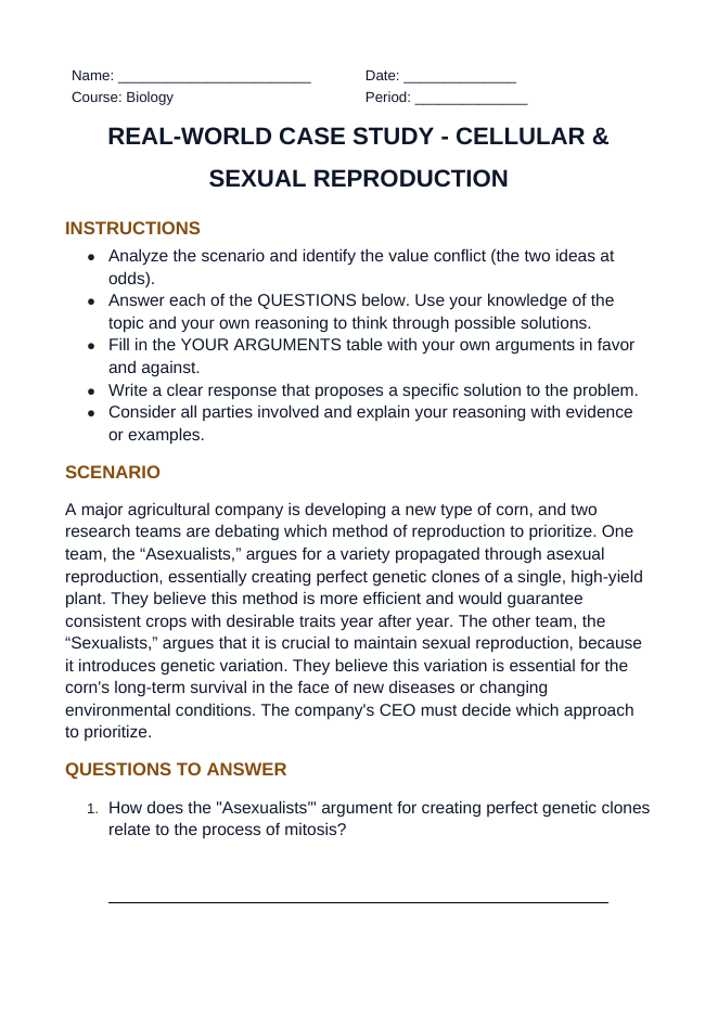Cellular & Sexual Reproduction Real-World Case Study sample page