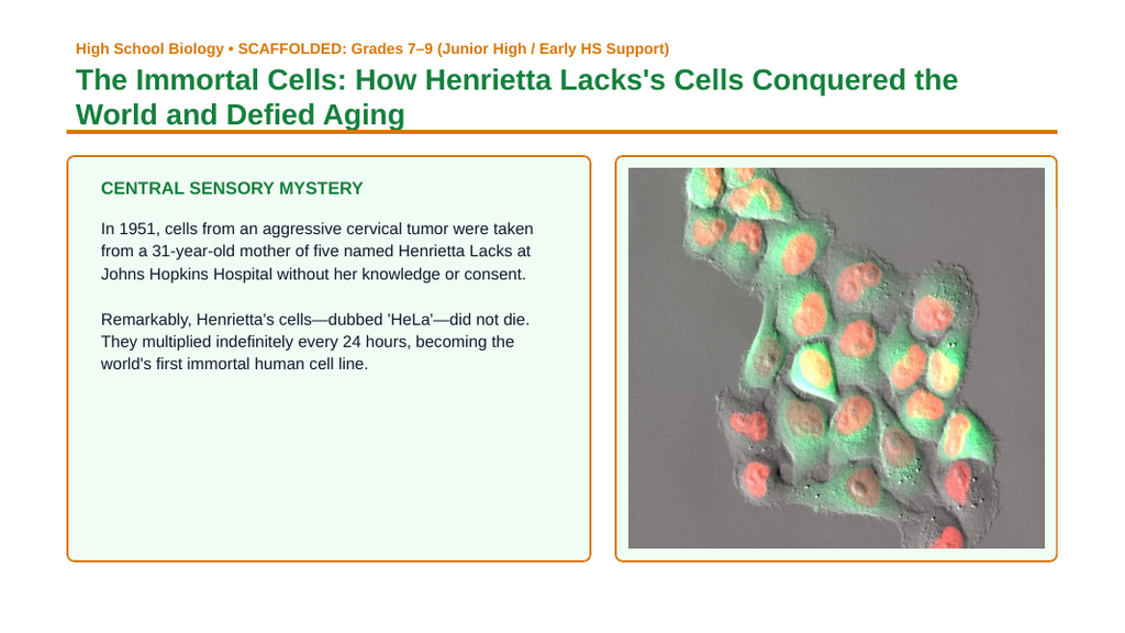Cellular & Sexual Reproduction Scaffolded Phenomena-Based Lesson: HeLa Immortal Cell Line Presentation sample page