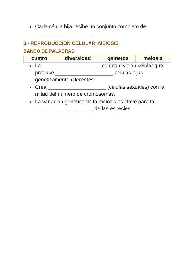 Cellular & Sexual Reproduction Spanish Guided Notes sample page