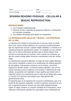 Cellular & Sexual Reproduction Spanish Reading Passage & Comprehension Questions sample page