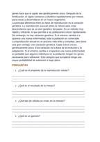 Cellular & Sexual Reproduction Spanish Reading Passage & Comprehension Questions sample page
