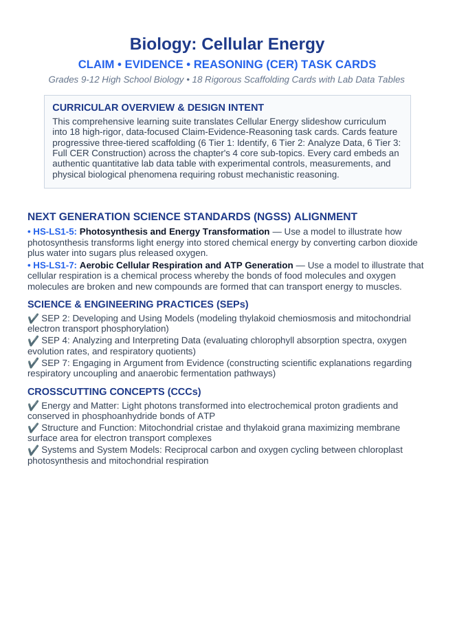 Cellular Energy CER Task Cards sample page